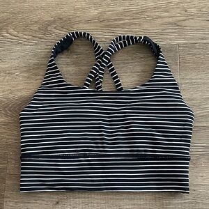 Lululemon Energy Longline Striped Black & White Crisscross Sports Bra